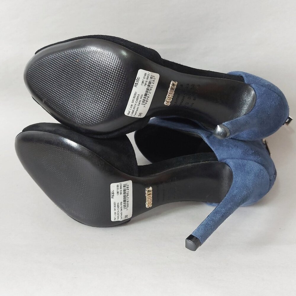 Schutz Peep-toe High Heels Size 7 Suede Colorblock Comfort Back Zipper Sandals - Picture 11 of 11